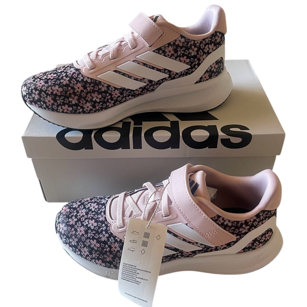 New Adidas Shoes Size 3 Kids Runfalcon 3.0 Pink and Black Floral Sneakers 🖤🩷